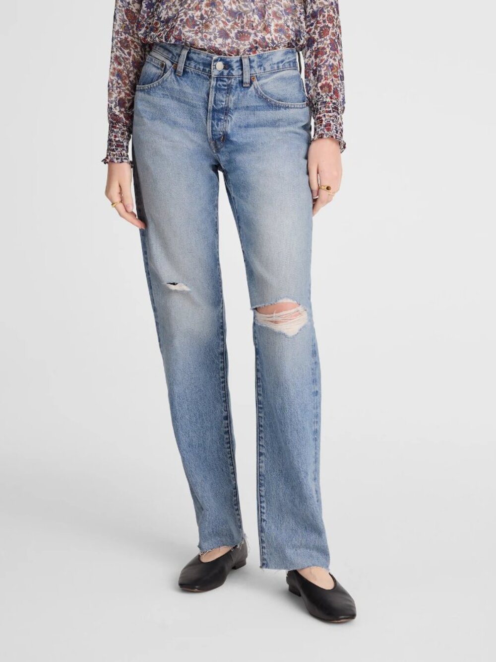Madewell The Dean Easy Straight Jean Distressed Raw Hem 27